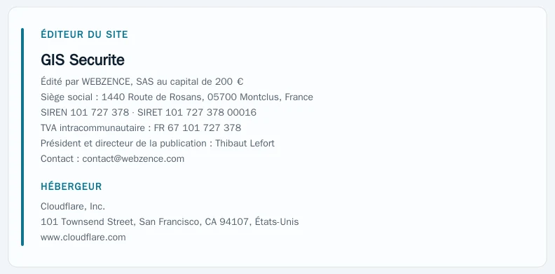 Coordonnées légales de l&rsquo;éditeur et de l&rsquo;hébergeur du site